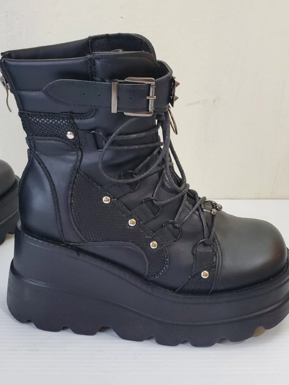 GOTIC STYLE PLATFORM COSPLAY WOMEN'S MIDCALF BOOTS WEDGES COMFY MOTORCYCLE SIZ 9 - Picture 2 of 7